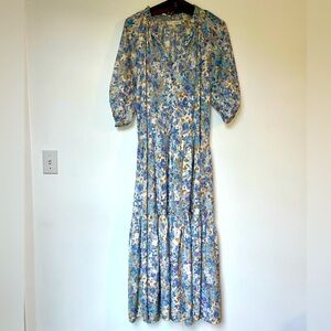 Pinch Blue, White and Yellow Floral Tiered Maxi Dress